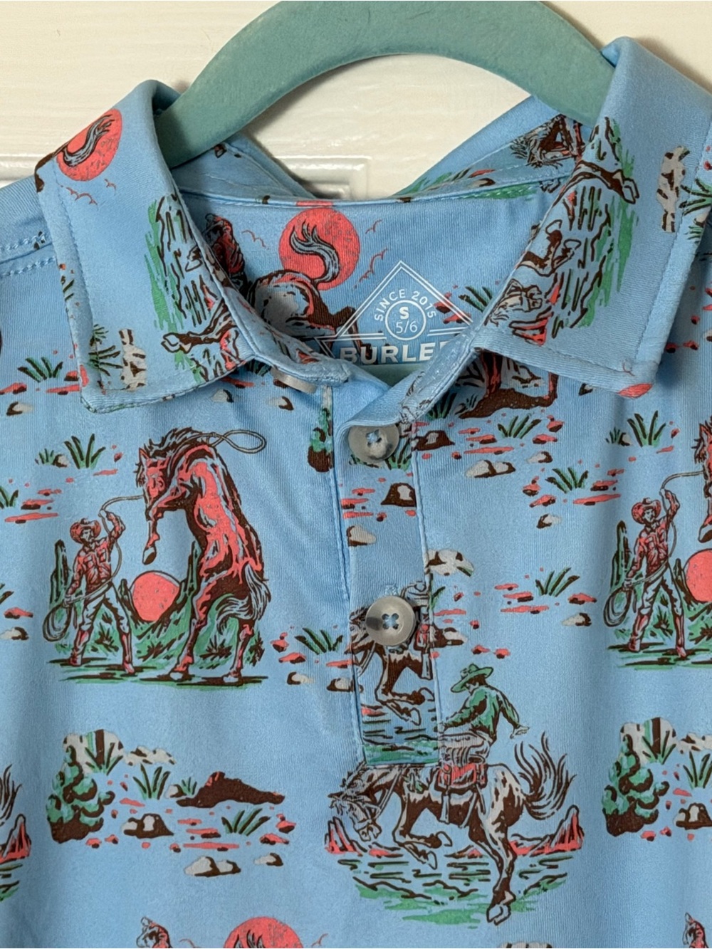 Burlebo boys performance polo youth small size 5/6 GUC western print kids shirt - Picture 3 of 9